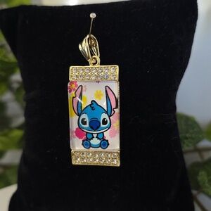 Gold Filled Rectangle Charm Pendant Glass with Stitch Image
